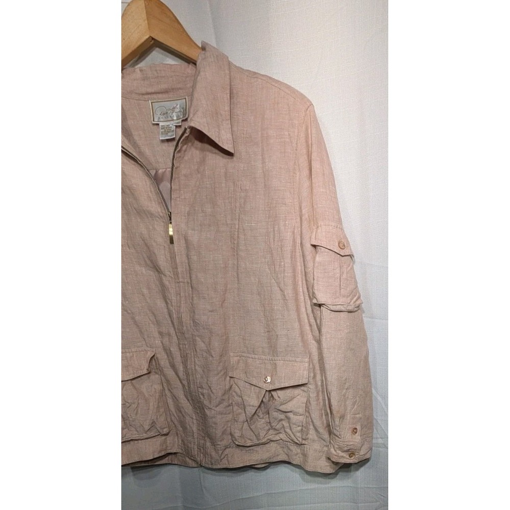 Diane Gilman Vintage Women's‎ Linen Full Zip Jacket Sz XL Pockets Utility Safari - Picture 3 of 7
